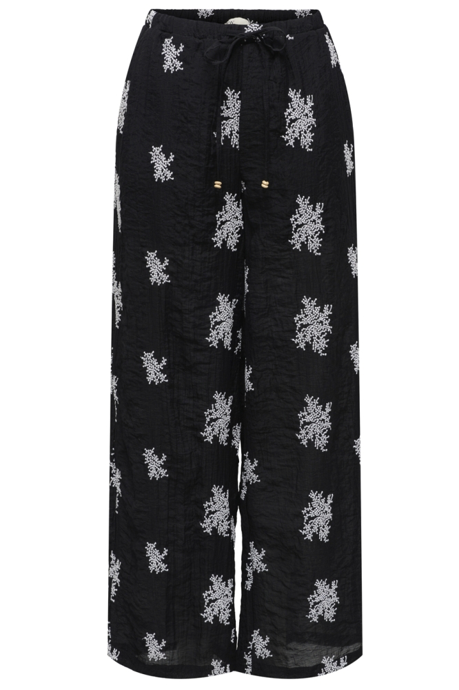 JDYTHEO HW WIDE EMBROIDERY PANT WVN 15352649 BLACK/FLOWERS EMB